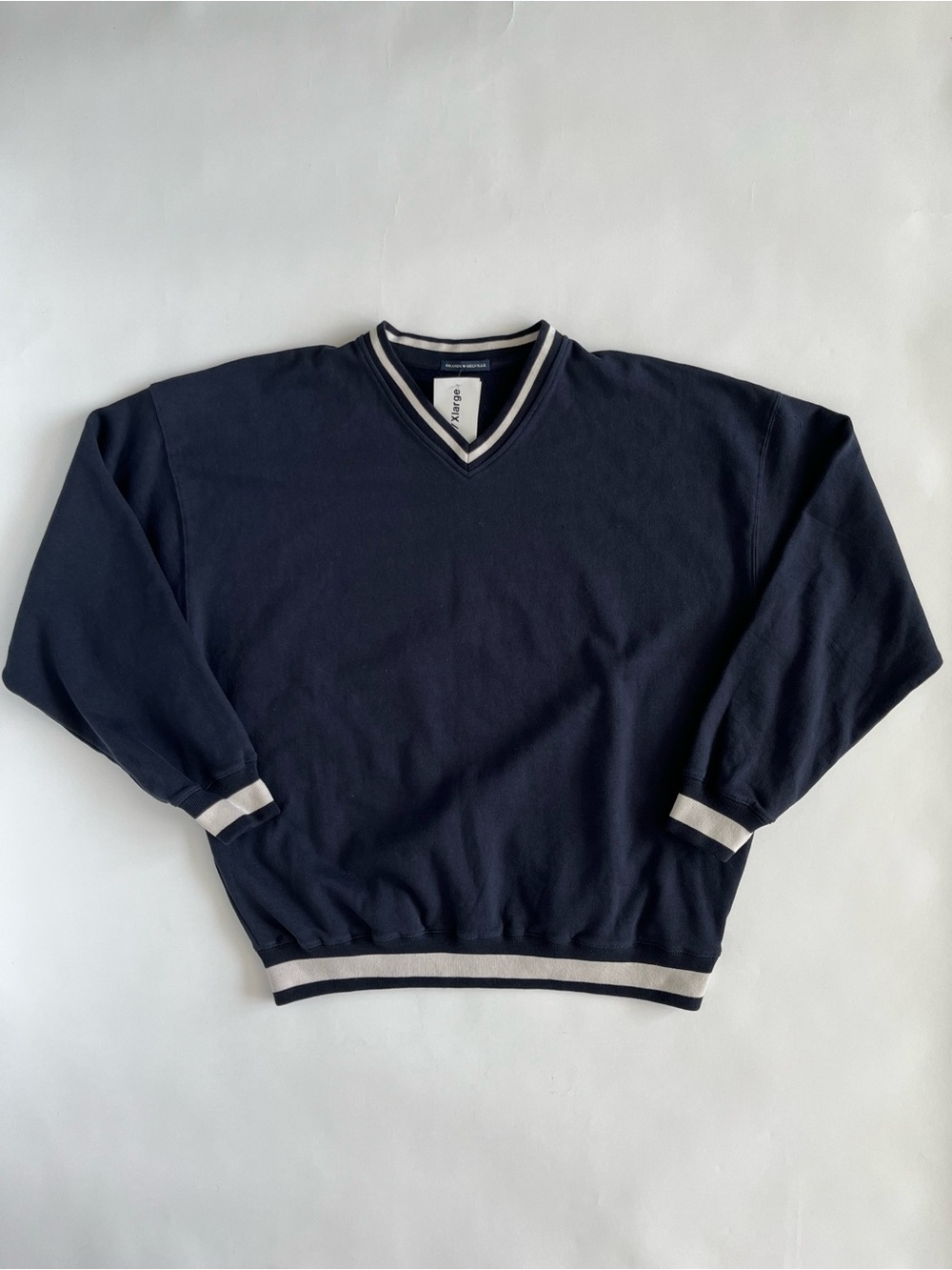 NWT Brandy Melville Navy V-Neck Sweatshirt with Cream Trim